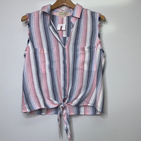 NEW CLOTH & STONE Striped Sleeveless Linen Blouse Cloth and Stone Top - Picture 2 of 8